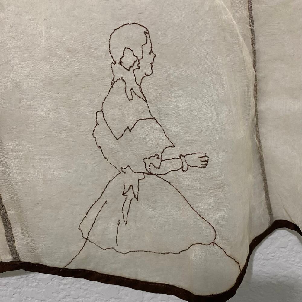 Vintage Organdy Tea Apron Colonial Lady Embroidered Sheer - Picture 4 of 9